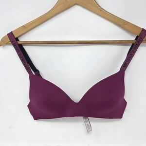 Victoria's Secret T-Shirt Lightly Lined‎ Wireless Dark Pink Glitter Strap 32B